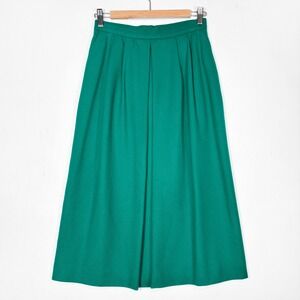 Vintage 60s 70s Retro Teal Green Wool Pleated Midi Skirt Size 8 Full Prep School